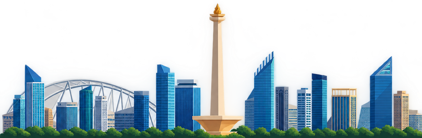 Jakarta skyline with Ondel-ondel